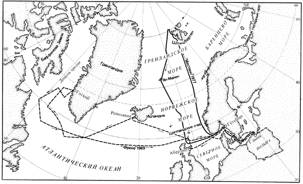 Рейсы яхт "Фрейн" в 1969 г. и "Мествин" в 1971 г. в полярные воды.