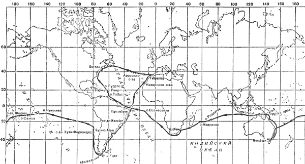 Маршрут капитана Слокэма на "Спрее" 1895-1898 гг.
