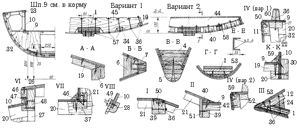 Сечения по шпангоутам, узлы и сечения.